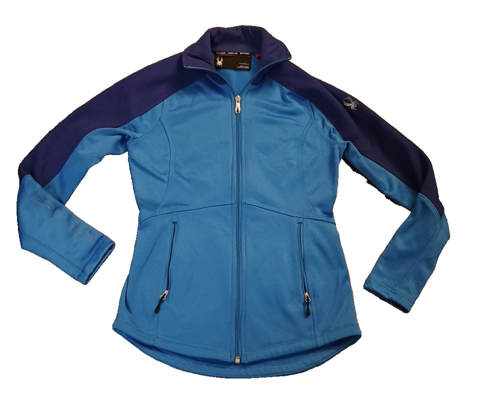 EUC Spyder Bandita Full Zip Fleece Lined Teal Blue Jacket Waffle knit Sleeves S